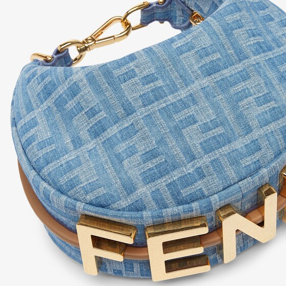 Fendi Fendigraphy Mini - Light blue FF denim fabric mini bag