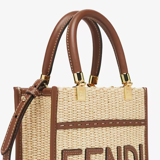 Fendi Mini Sunshine Shopper - Natural raffia mini