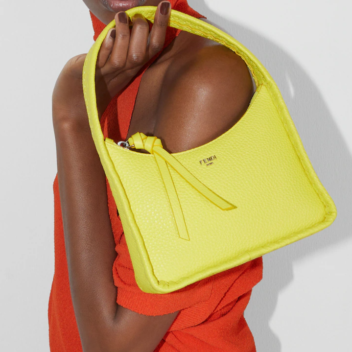 Fendi Mini Fendessence - Small acid yellow Selleria bag with 264 hand-sewn topstitches