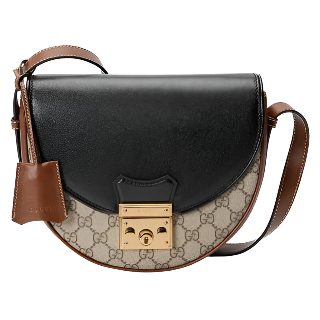 Gucci Women Padlock Small Shoulder Bag Beige and Ebony GG Supreme Canvas