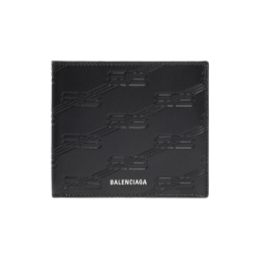 Balenciaga Mens Embossed Monogram Square Folded Wallet Box in Black