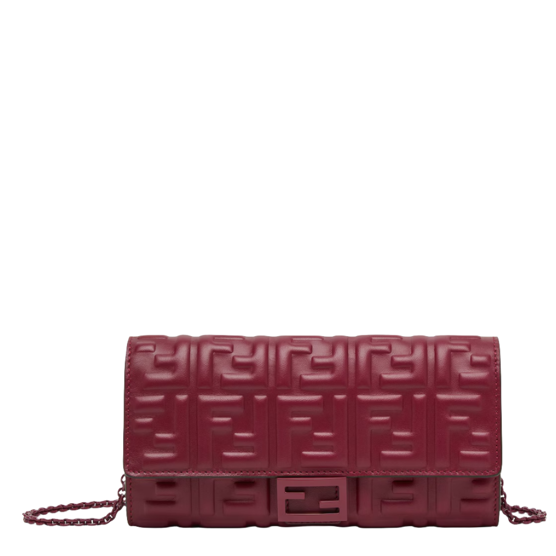 Fendi Baguette Continental Wallet With Chain - Burgundy nappa leather wallet
