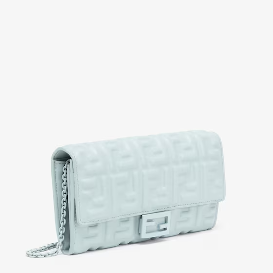 Fendi Baguette Continental Wallet With Chain - Light blue nappa leather wallet