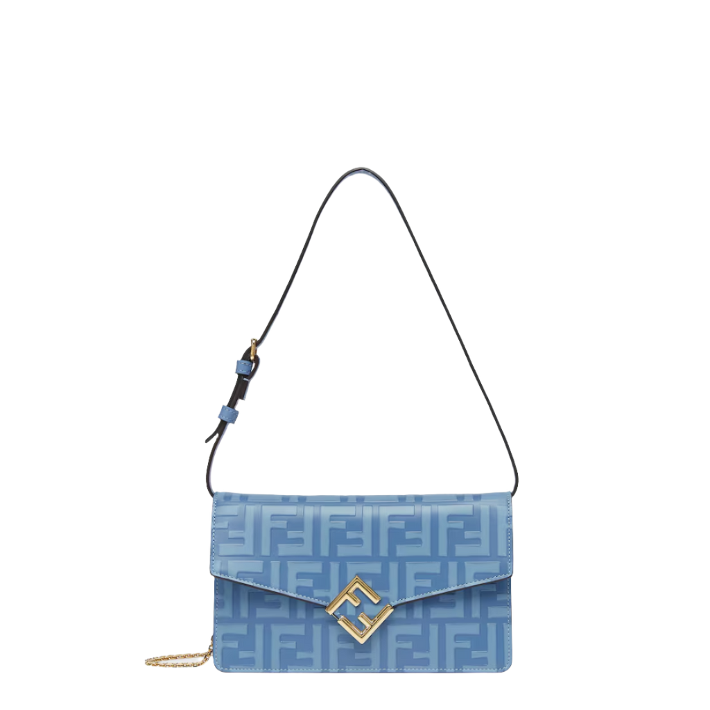 Fendi FF Diamonds Wallet On Chain - Light blue leather wallet