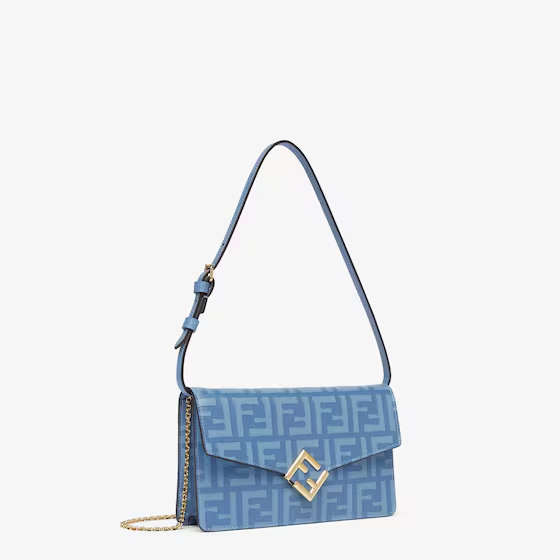 Fendi FF Diamonds Wallet On Chain - Light blue leather wallet