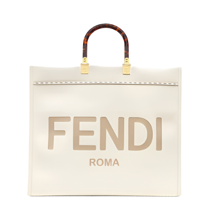 Fendi Women Sunshine Shopper Bag White Leather “FENDI ROMA”