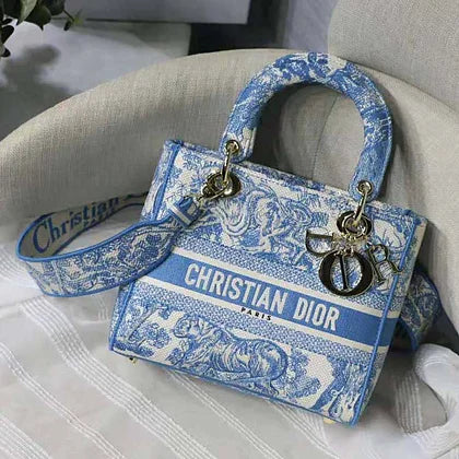Dior Women Small Dior Book Tote Cornflower Blue Dior Oblique Embroidery
