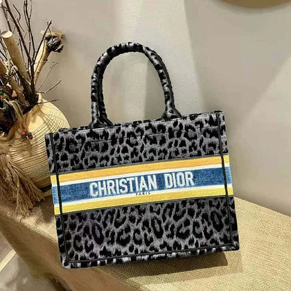 Dior Women Small Dior Book Tote Gray Mizza Embroidered Velvet