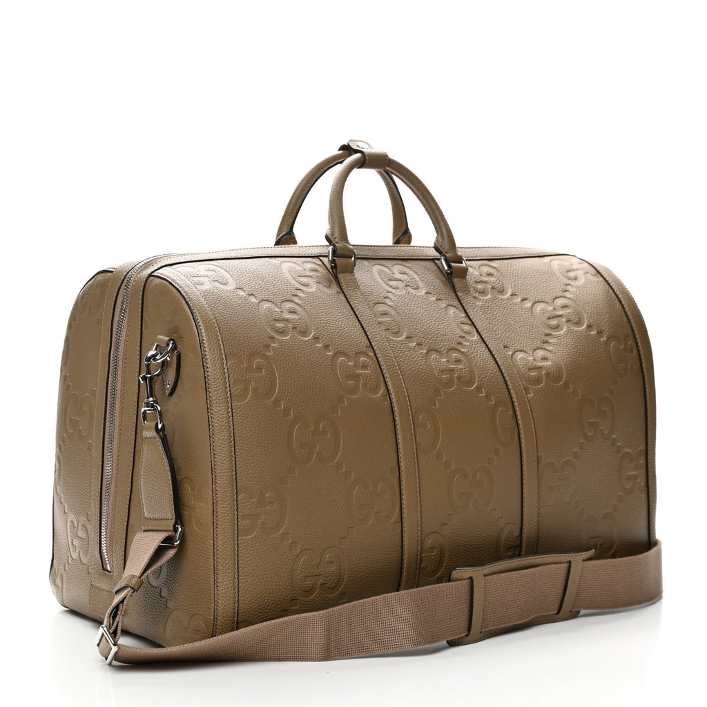 Gucci Piuma Calfskin Jumbo Gg Embossed Large Duffle Bag Good Taupe