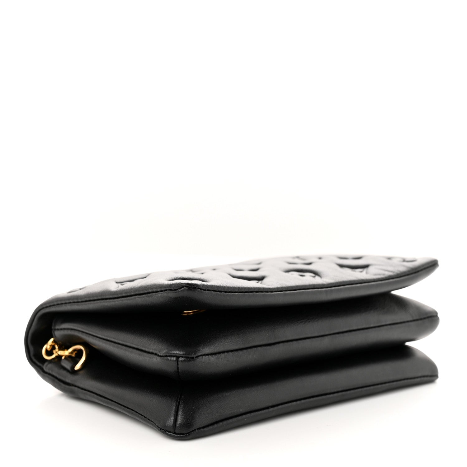 LOUIS VUITTON Lambskin Embossed Monogram Pochette Coussin Black