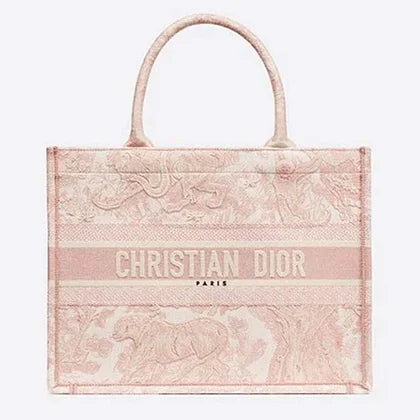 Dior Women Small Dior Book Tote Pink Toile De Jouy Embroidery