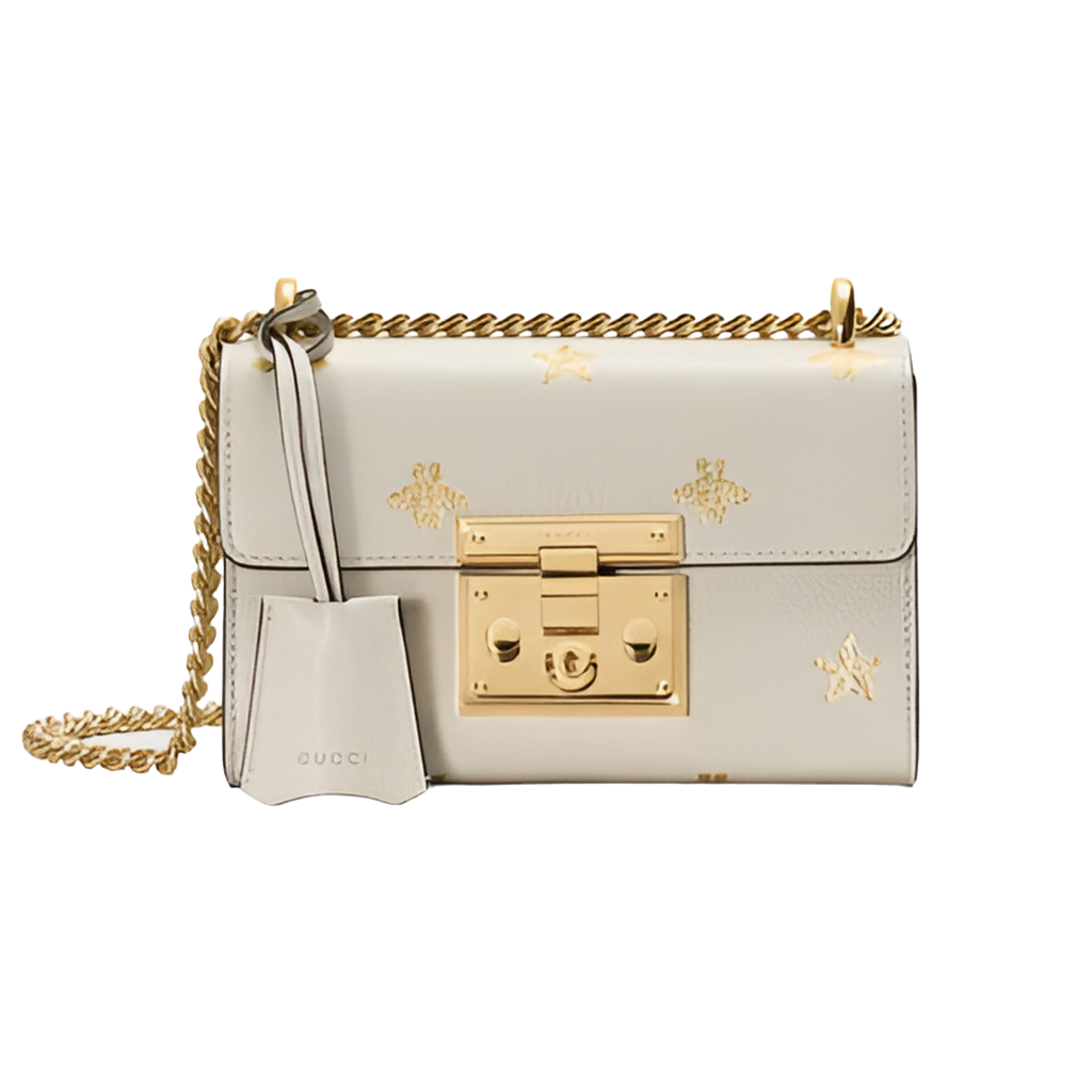 Gucci Women Padlock Gold Bee Star Small Shoulder Bag Textured Leather