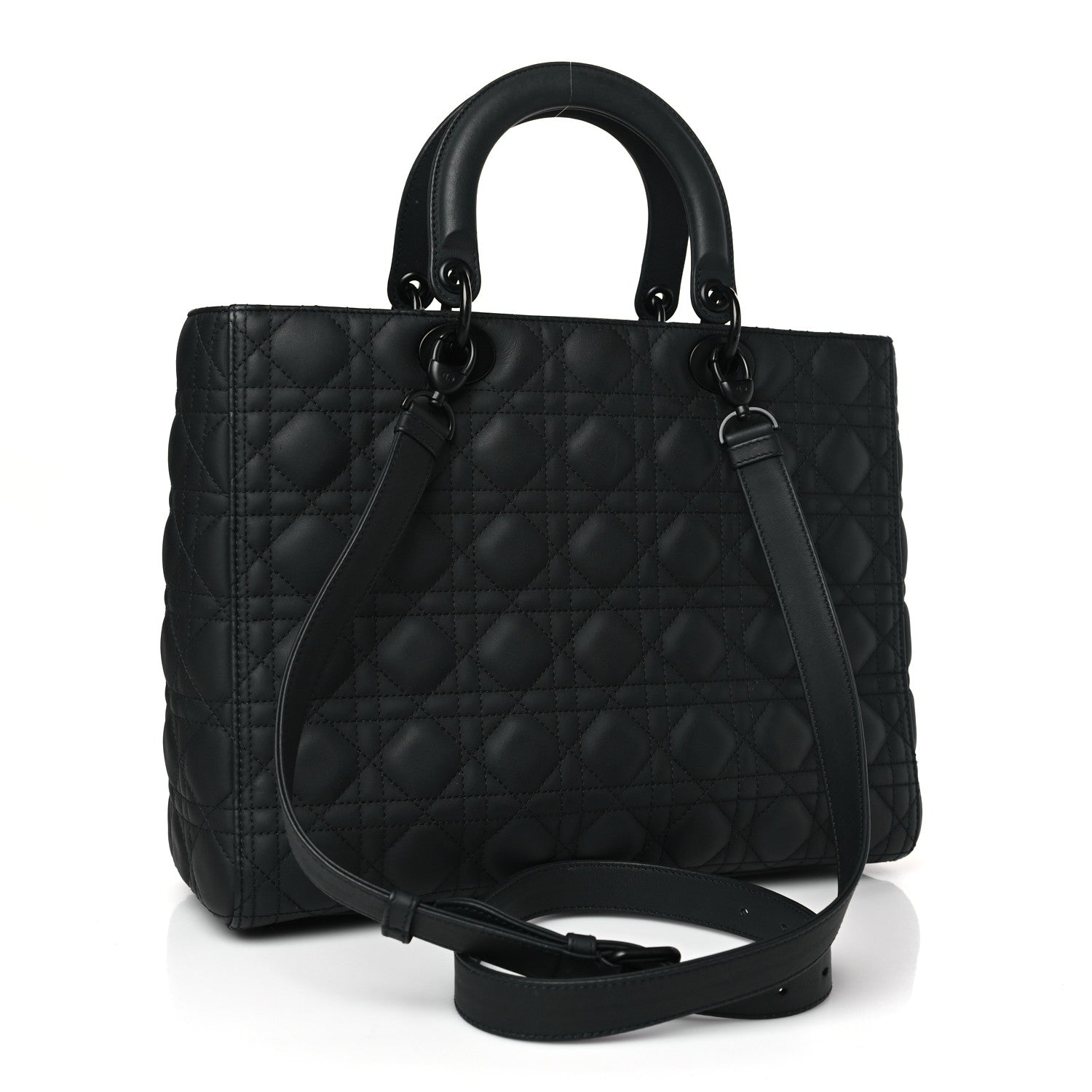 CHRISTIAN DIOR Ultra Matte Calfskin Cannage Large Lady Dior Black