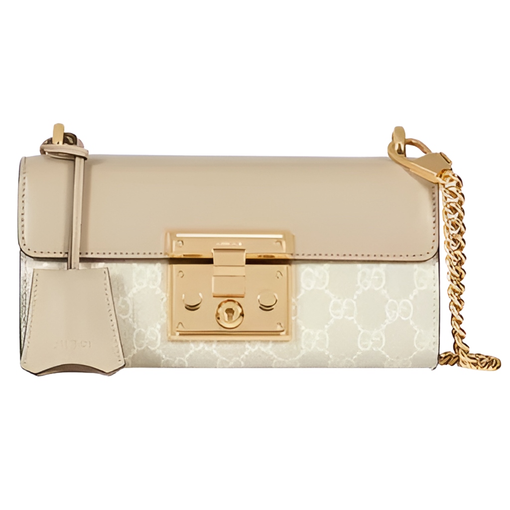 Gucci Women Padlock Mini Shoulder Bag Beige White GG Supreme Canvas