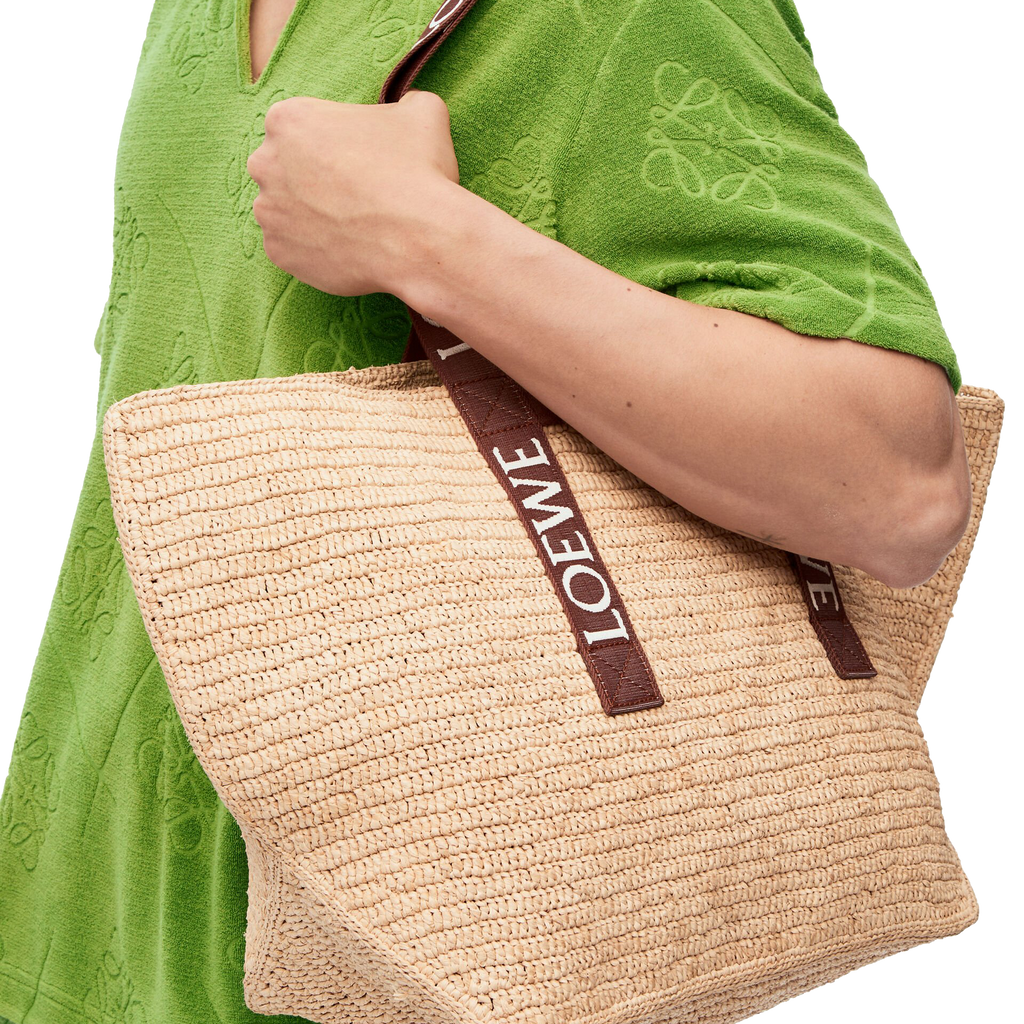 Loewe Fold Shopper In Raffia Natural Tan