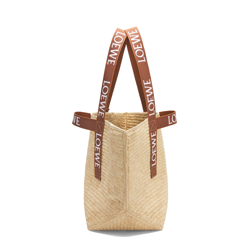 Loewe Fold Shopper In Raffia Natural Tan