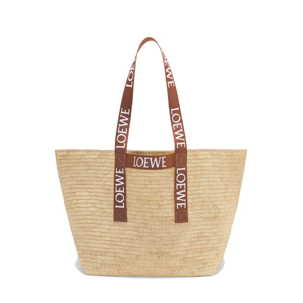 Loewe Fold Shopper In Raffia Natural Tan