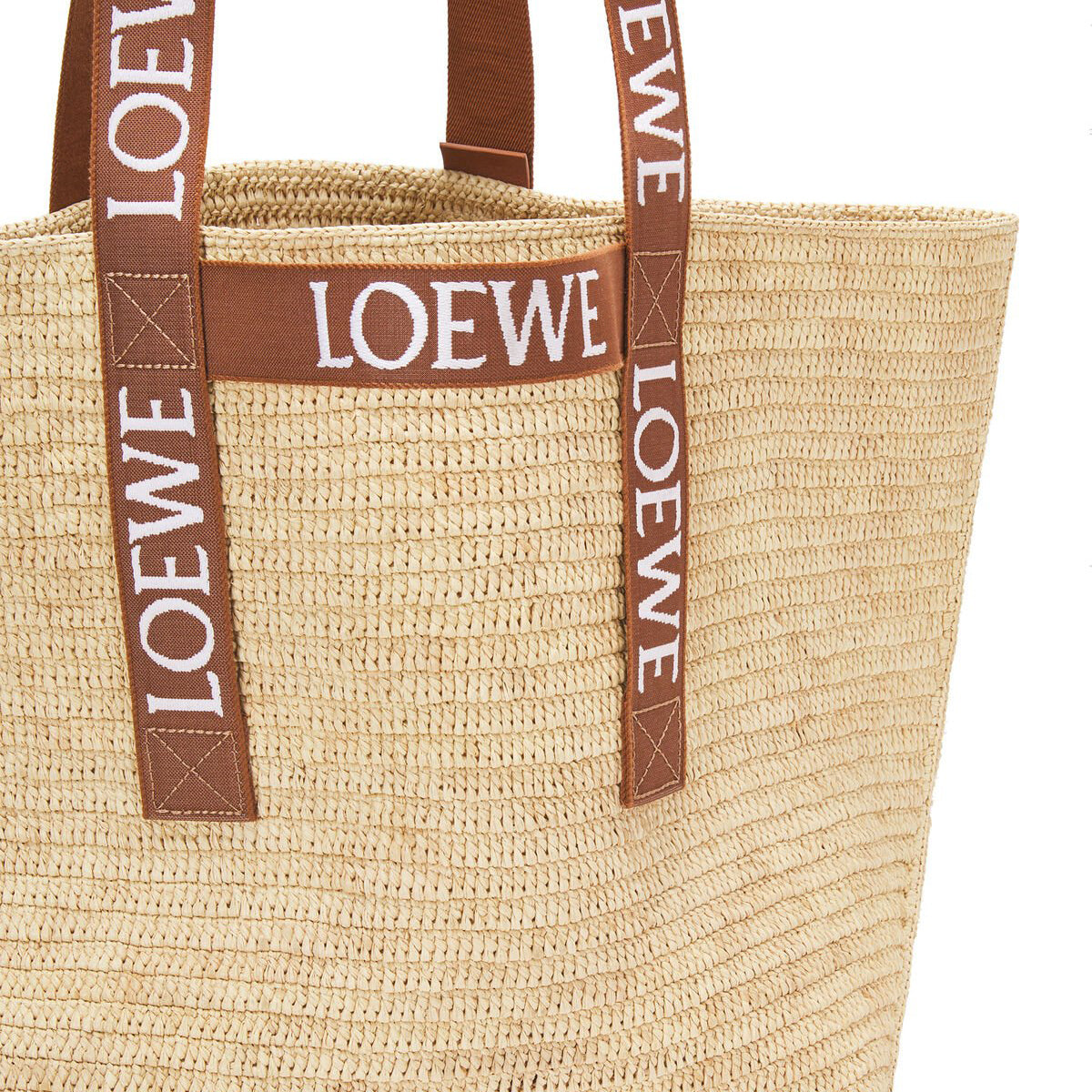 Loewe Fold Shopper In Raffia Natural Tan