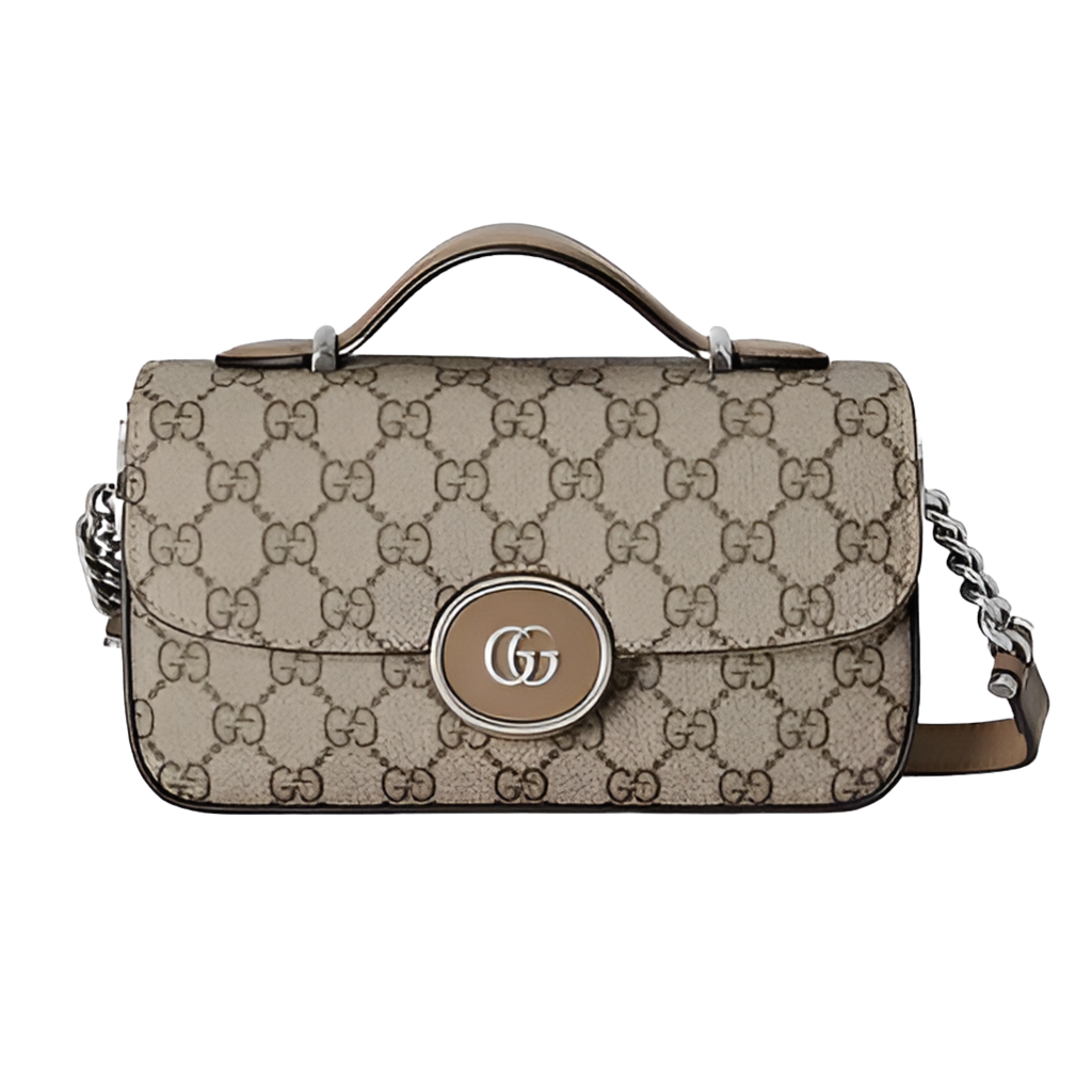 Gucci Women Petite GG Shoulder Bag Mini Beige Ebony GG Supreme Canvas Double G