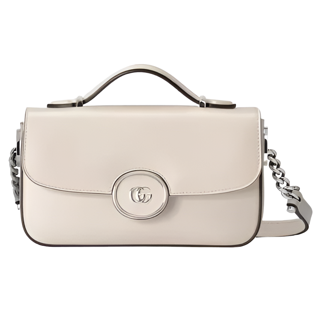 Gucci Women Petite GG Mini Shoulder Bag White Leather Double G