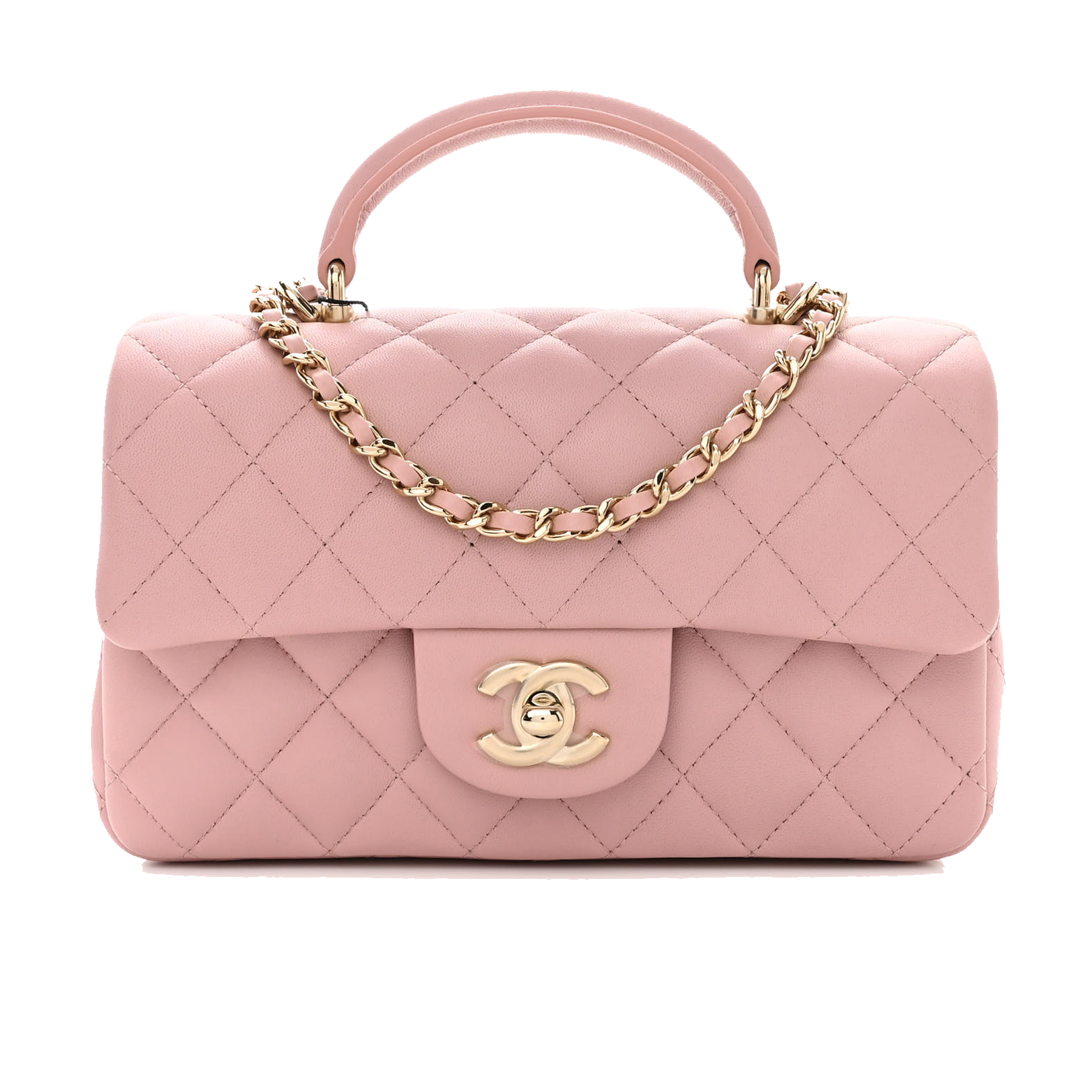 CHANEL LAMBSKIN QUILTED MINI TOP HANDLE RECTANGULAR FLAP LIGHT PINK