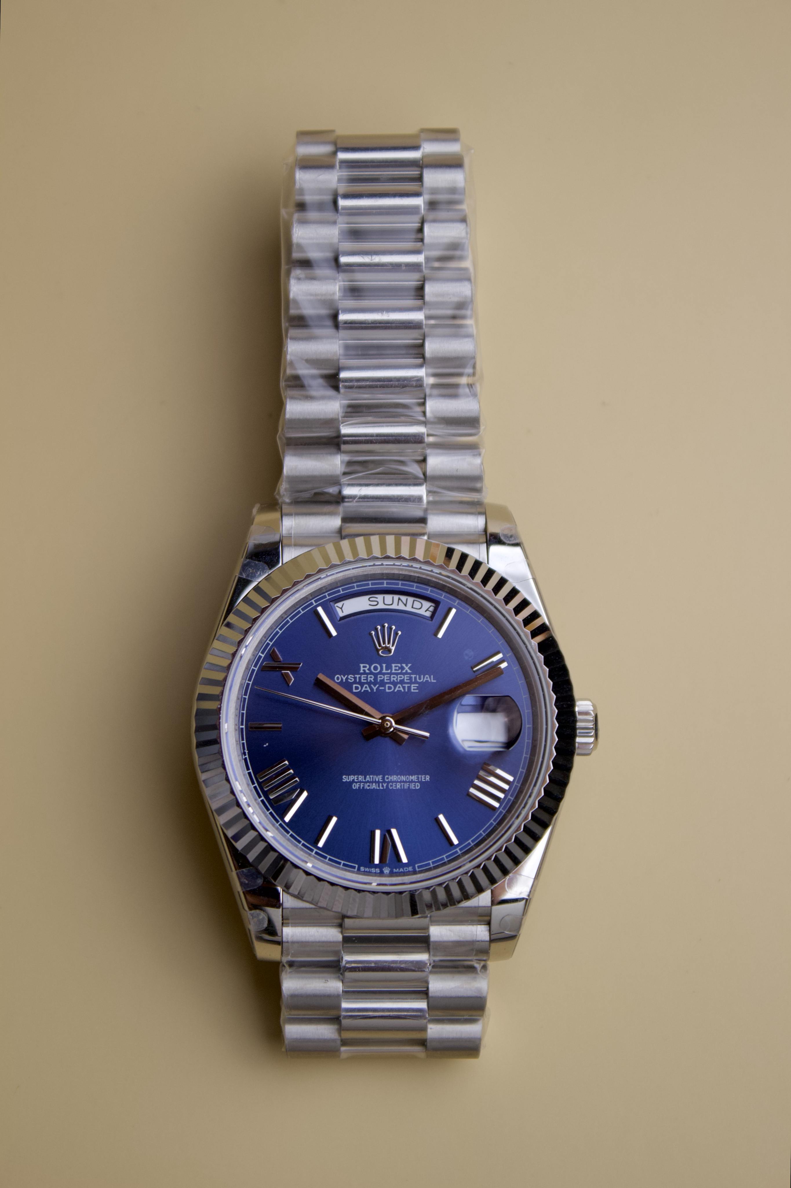 ROLEX DAY-DATE STAINLESS STEEL  BLUE DIAL 41M