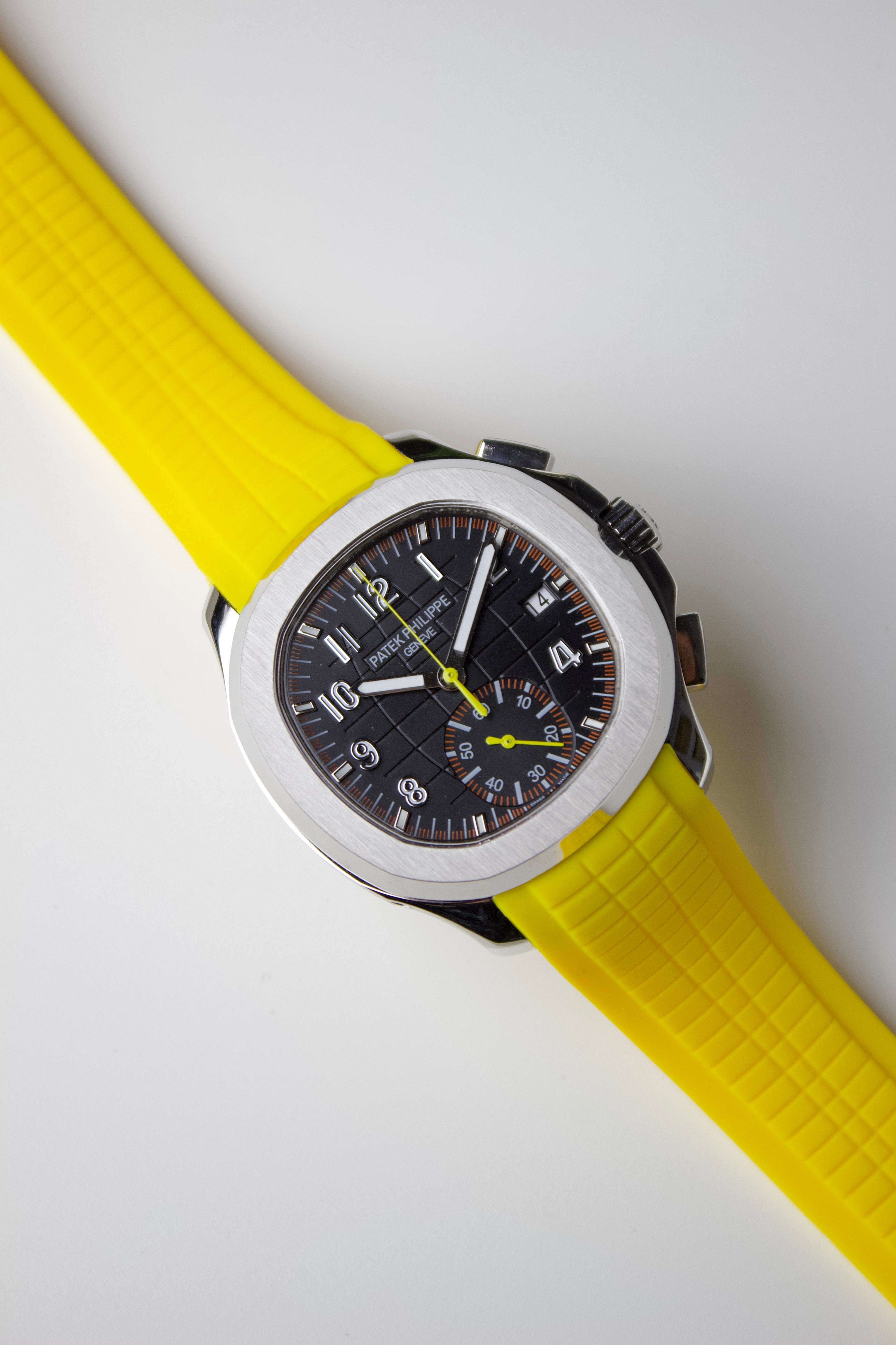 PATEK PHILIPPE AQUANAUT TRAVEL TIME 5164A BLACK DIAL YELLOW STRAP