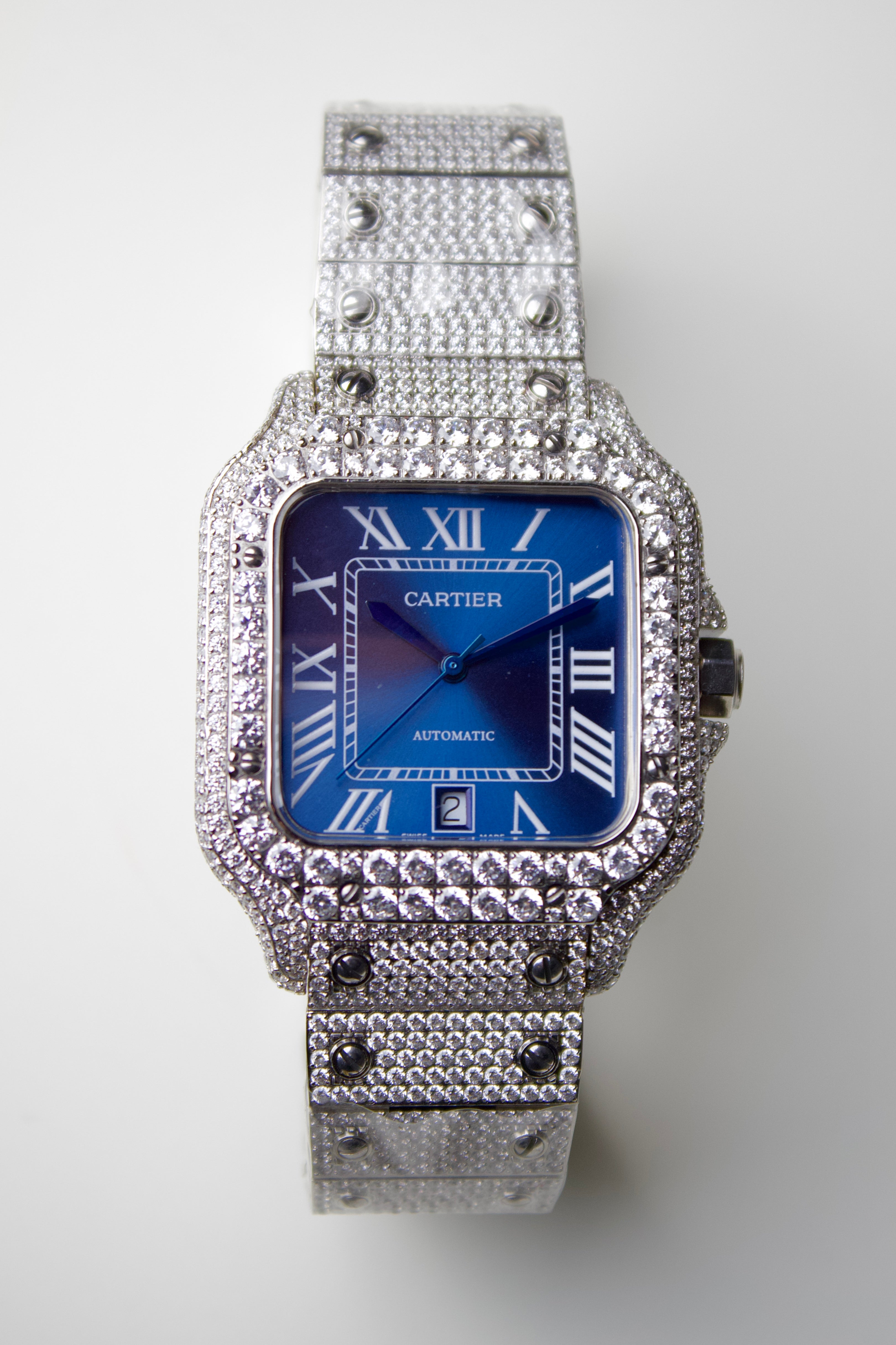 SANTOS DE CARTIER MEDIUM DIAMOND WITH BLUE FACE