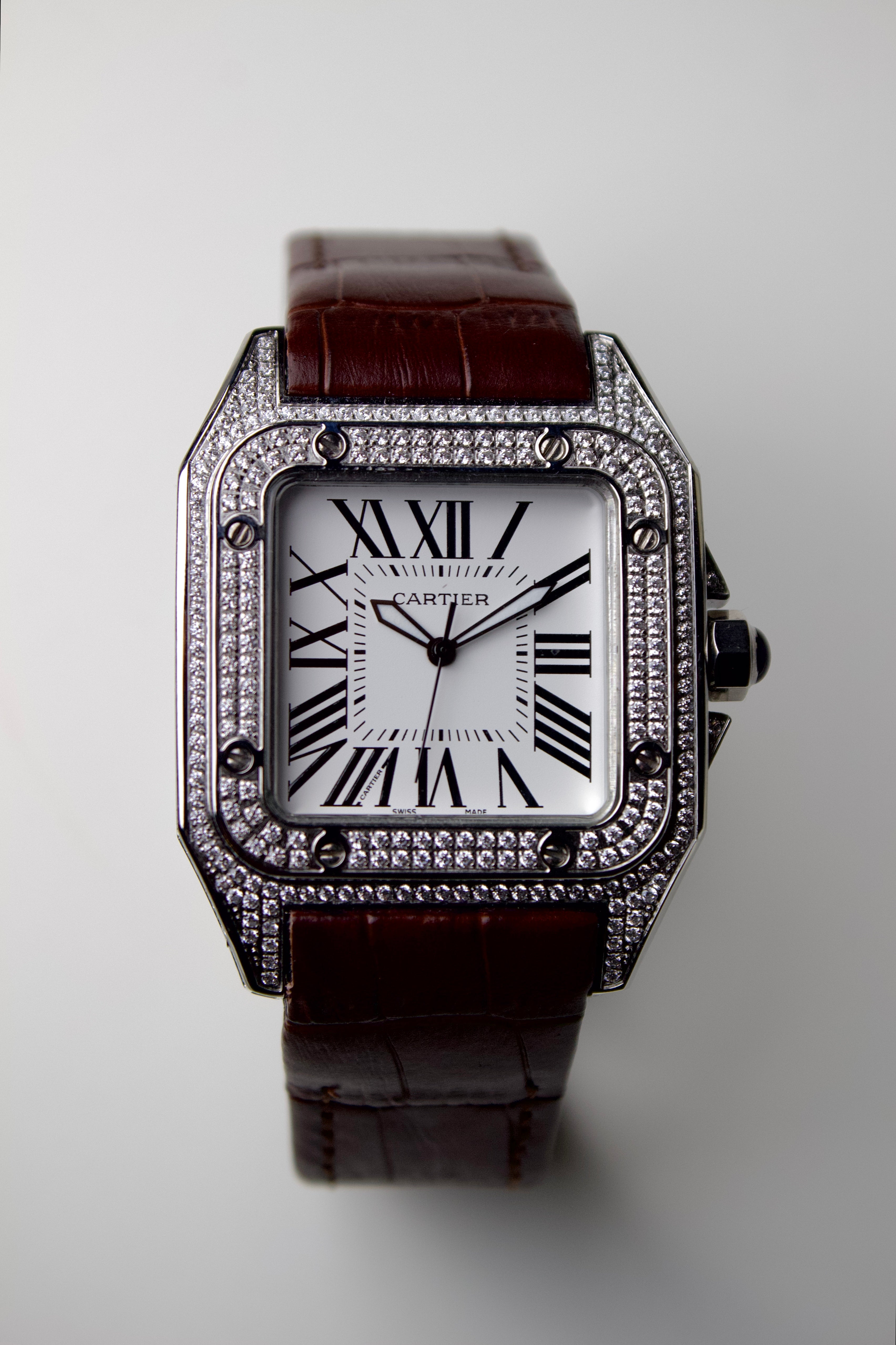 CARTIER SILVER DIAMONDS STAINLESS STEEL SANTOS