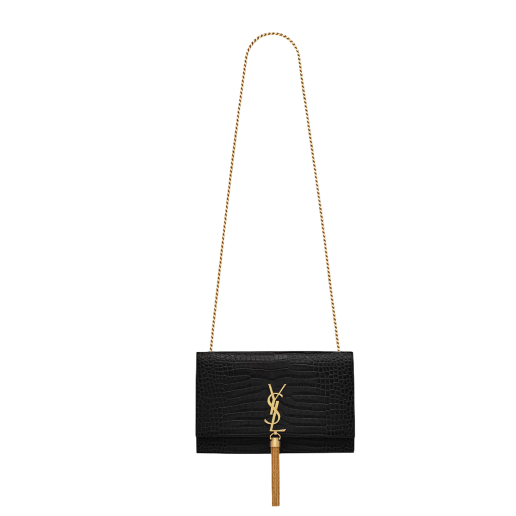 SAINT LAURENT YSL KATE MEDIUM TASSEL IN CROCODILE-EMBOSSED LEATHER