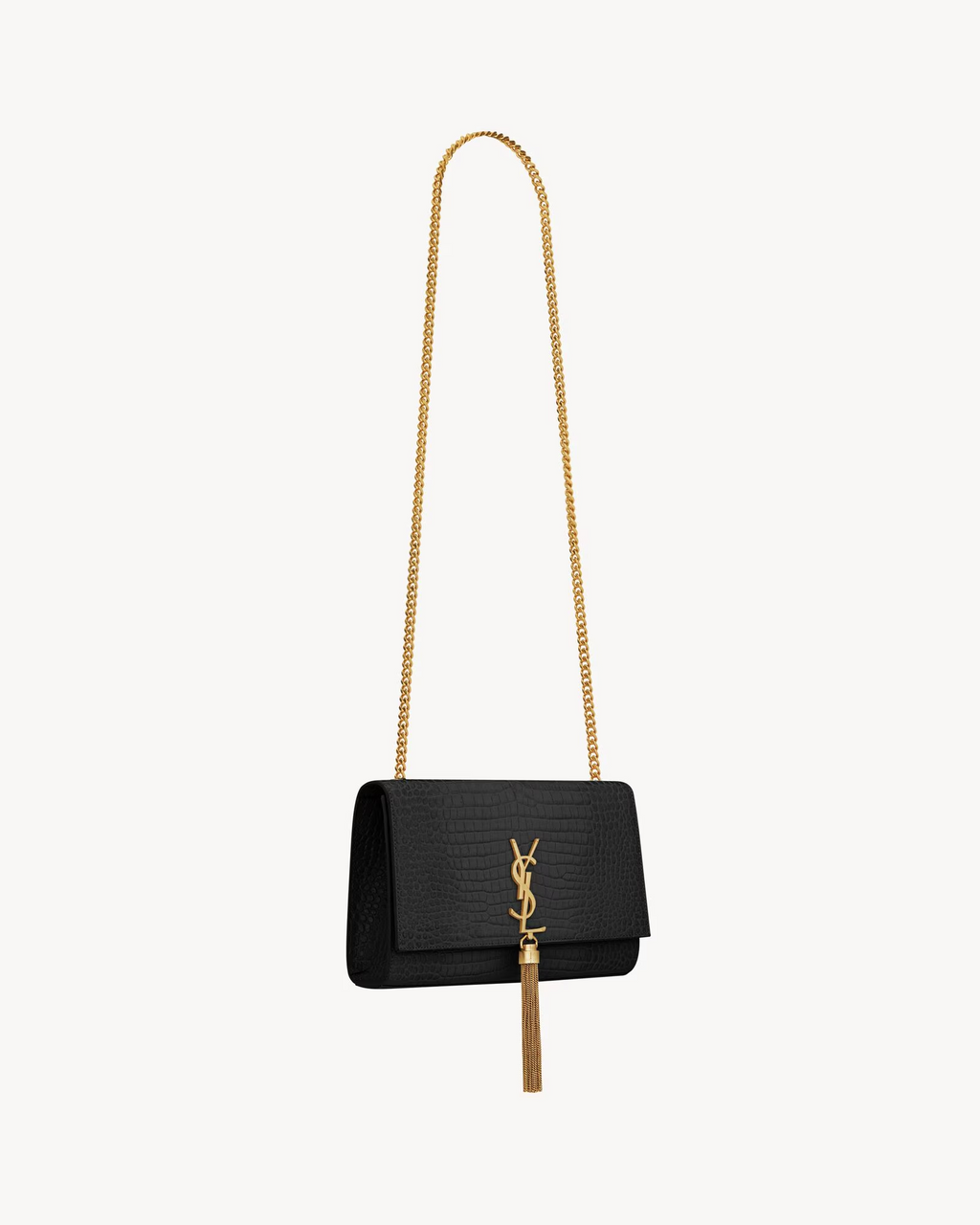 SAINT LAURENT YSL KATE MEDIUM TASSEL IN CROCODILE-EMBOSSED LEATHER