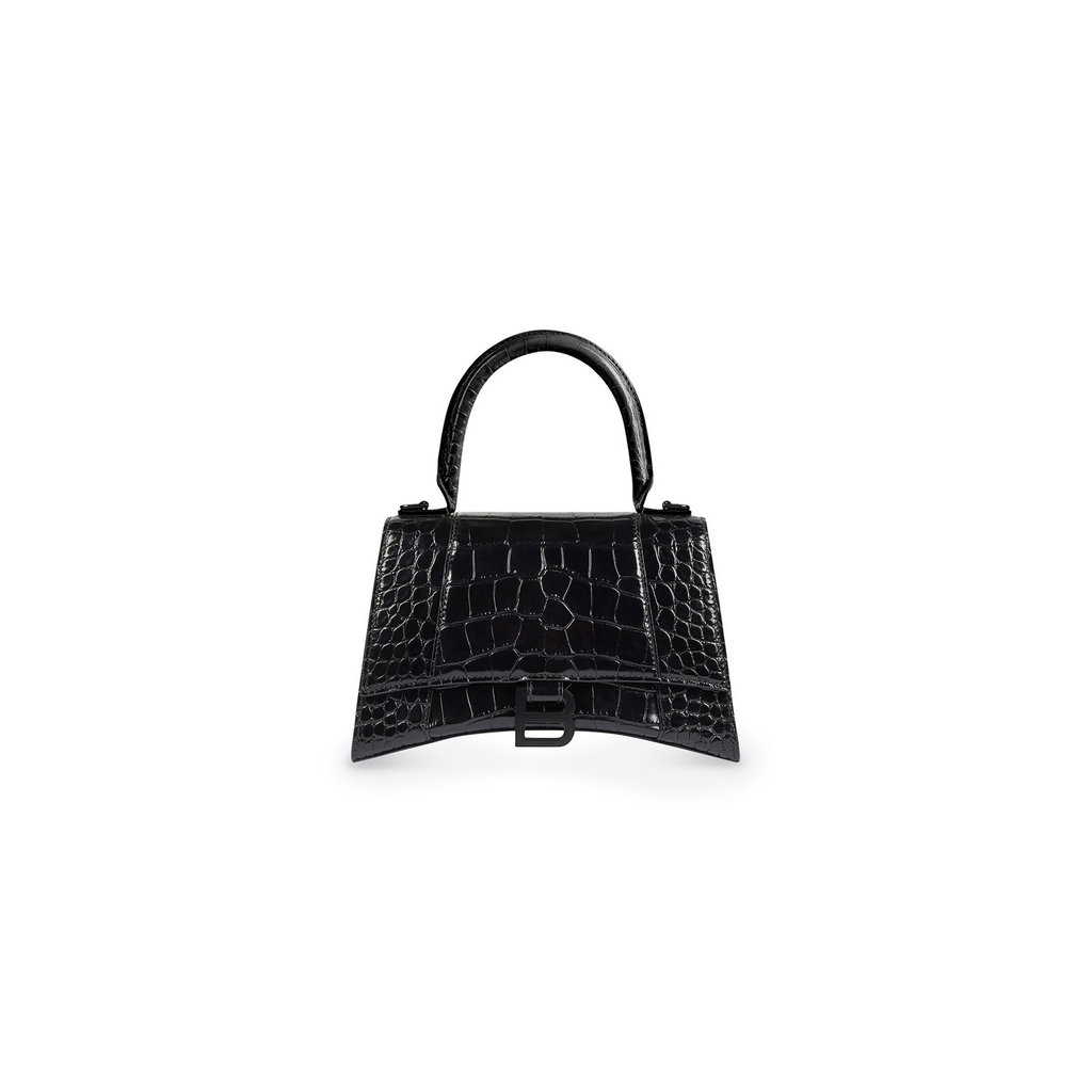 Hourglass Small Handbag Crocodile Embossed in White  Balenciaga