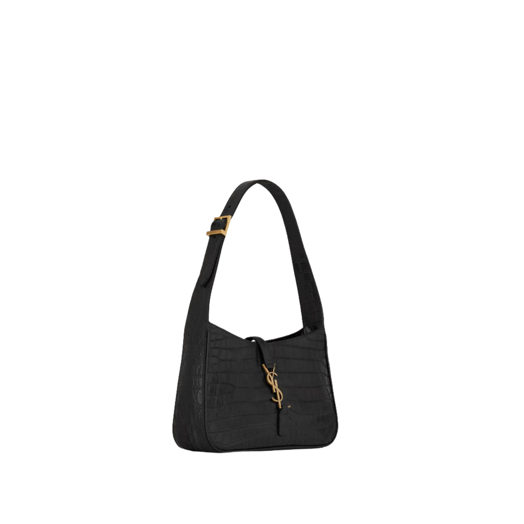 SAINT LAURENT YSL CROCODILE-EMBOSSED SHINY LEATHER BLACK