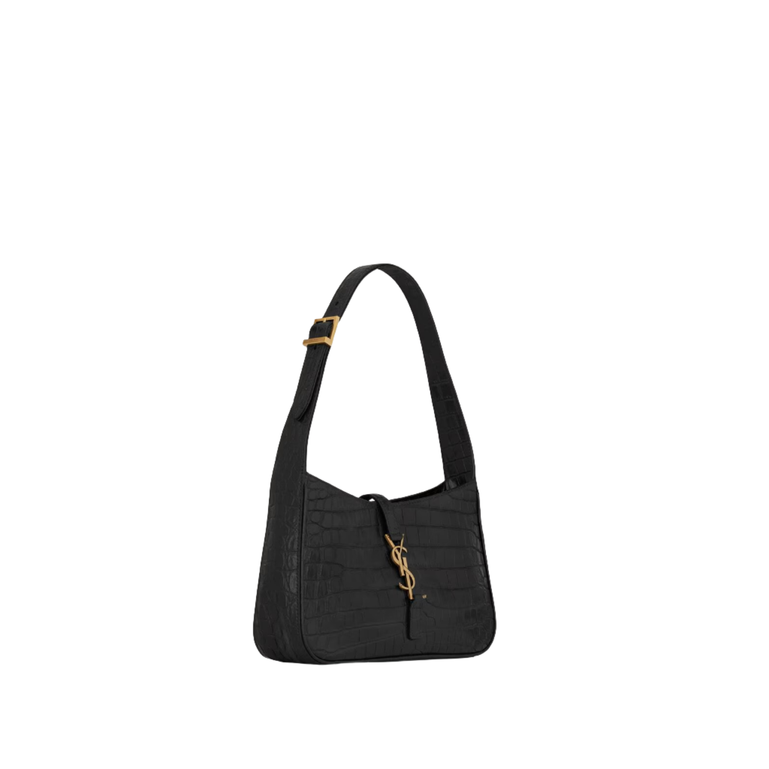 SAINT LAURENT YSL CROCODILE-EMBOSSED SHINY LEATHER BLACK