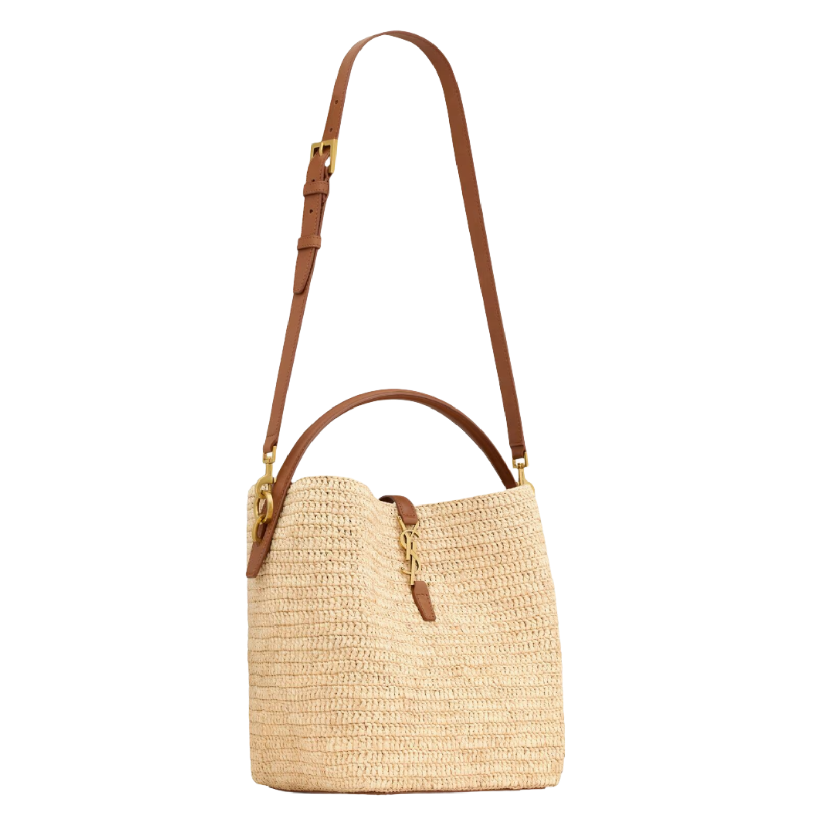 SAINT LAURENT YSL WOVEN RAFFIA AND VEGETABLE TANNED LEATHER