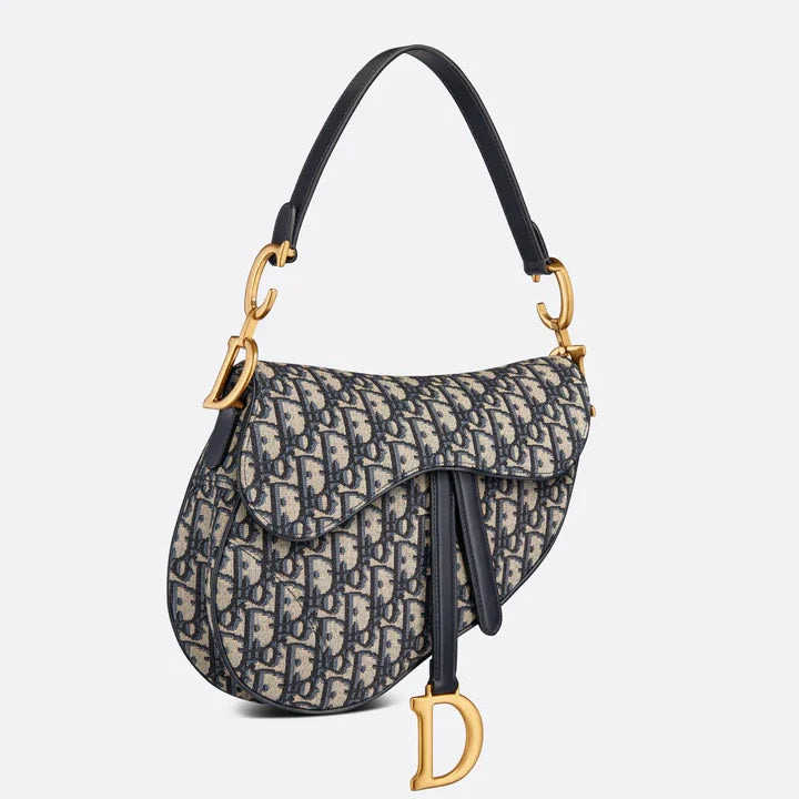 Dior Women Saddle Bag in Blue Dior Oblique Jacquard Canvas
