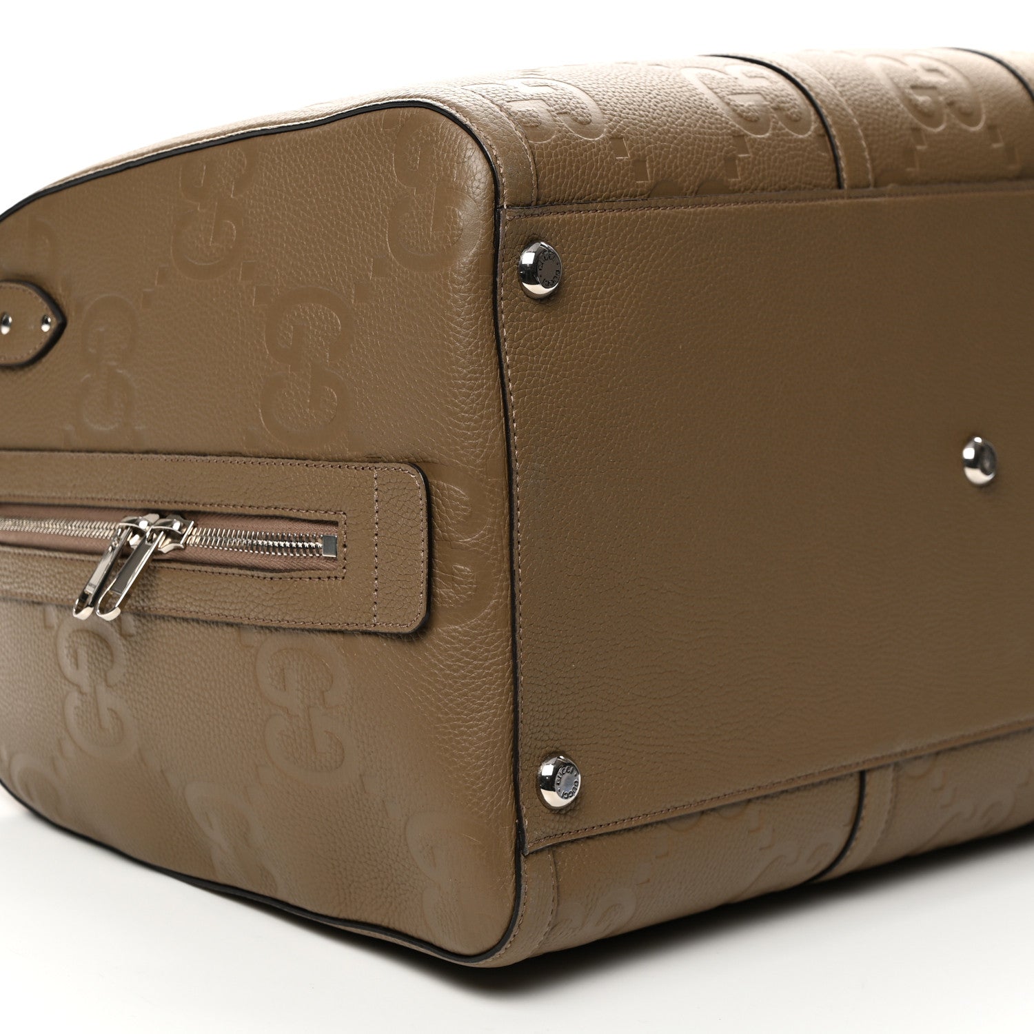 Gucci Piuma Calfskin Jumbo Gg Embossed Large Duffle Bag Good Taupe