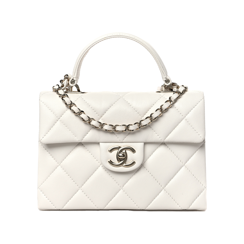 CHANEL CAVIAR QUILTED MINI RETRO TWIST TOP HANDLE FLAP WHITE