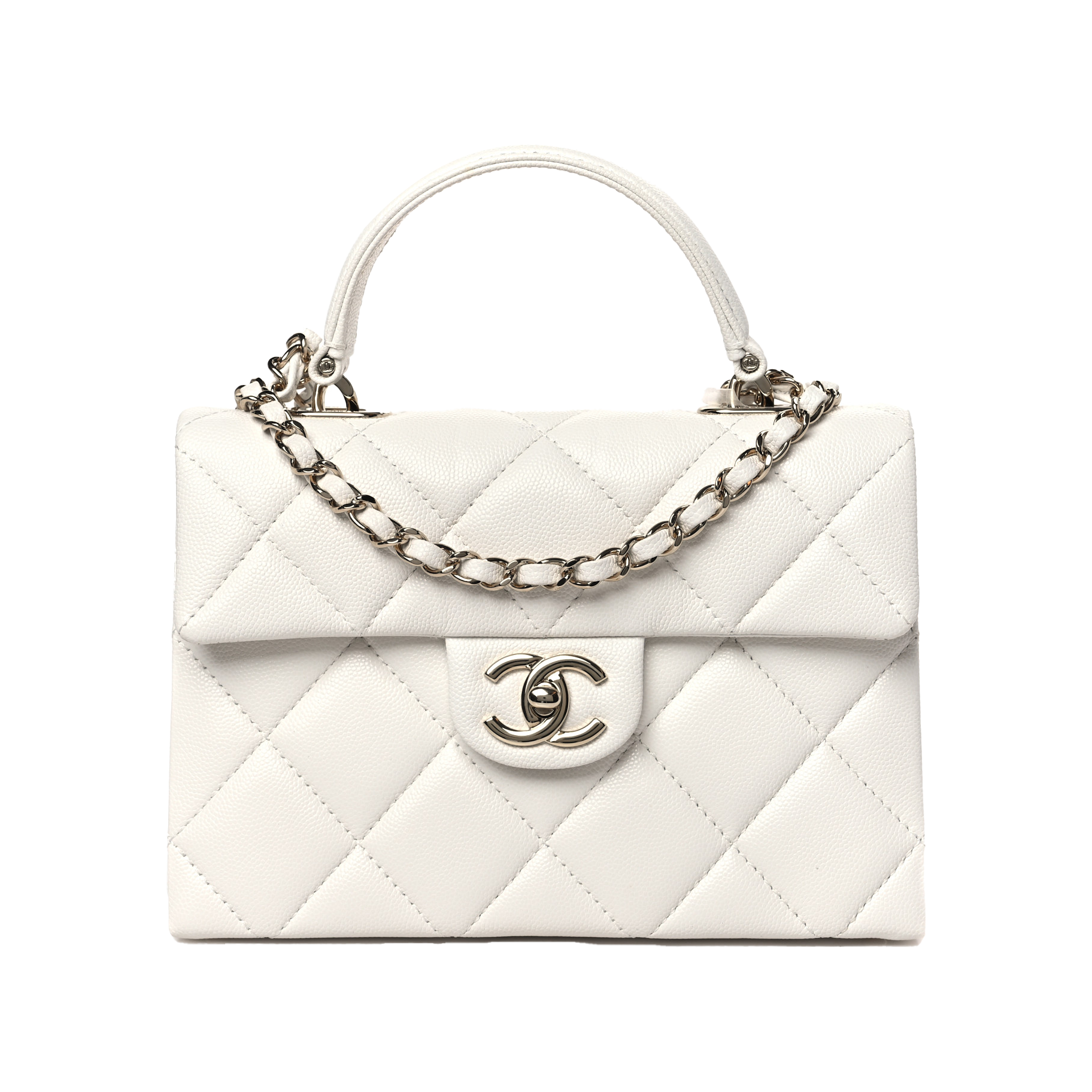 CHANEL CAVIAR QUILTED MINI RETRO TWIST TOP HANDLE FLAP WHITE