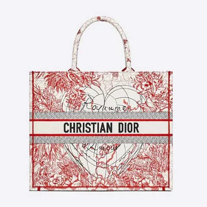 Dior Women Small Dioramour Dior Book Tote Red White D-Royaume D&#8217;Amour Embroidery