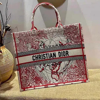 Dior Women Small Dioramour Dior Book Tote Red White D-Royaume D&#8217;Amour Embroidery