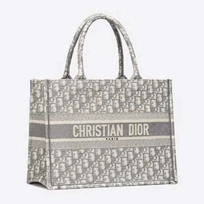 Dior Women Small Dior Book Tote Gray Dior Oblique Embroidery
