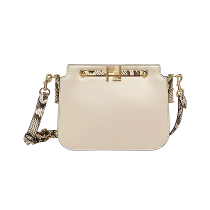 Fendi Women Touch White Leather Bag with Metal FF Clasp