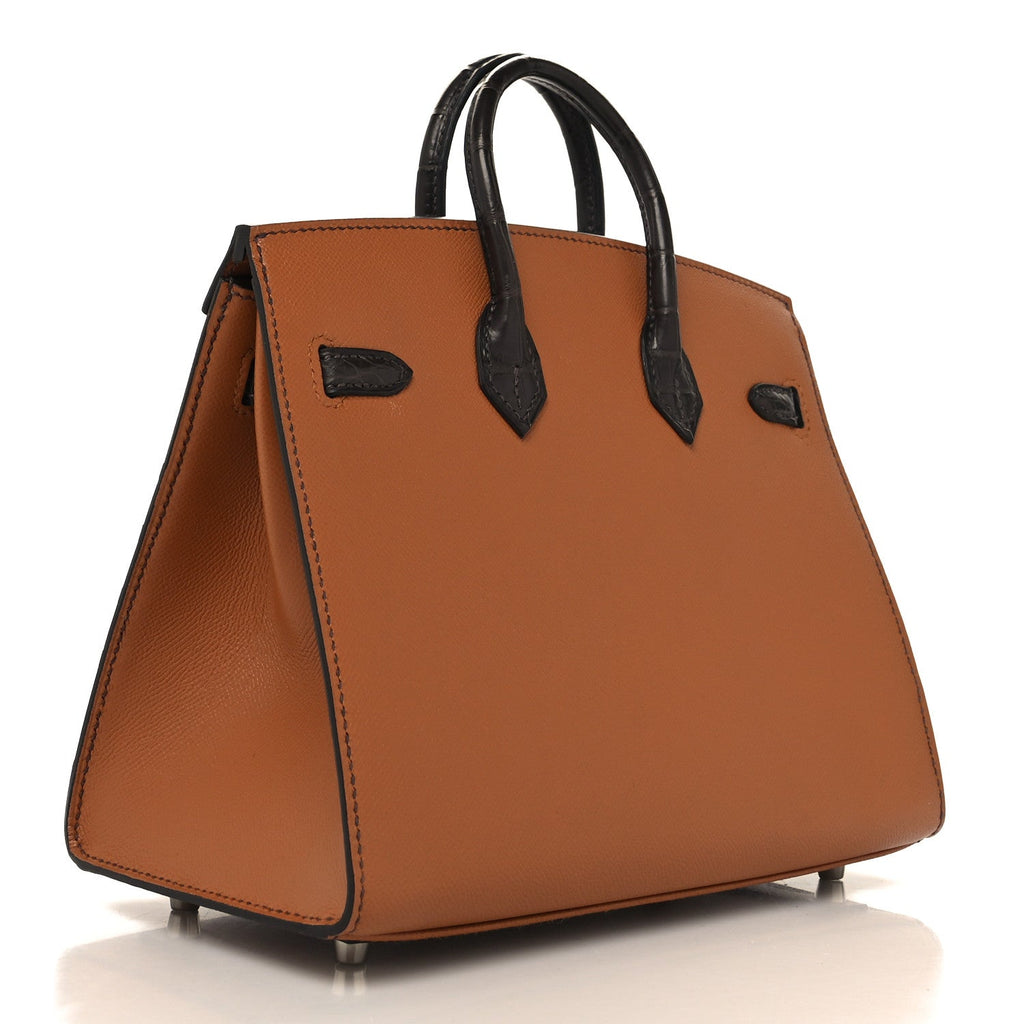 HERMES MADAME CALFSKIN MATTE ALLIGATOR EPSOM FAUBOURG DAY BIRKIN SELLIER 20 GOLD EBENE ORANGE