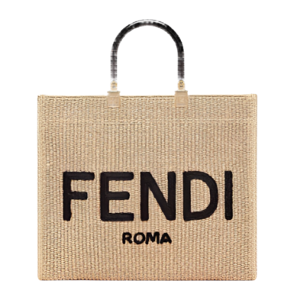 Fendi Women Sunshine Medium Embroidered Straw Shopper