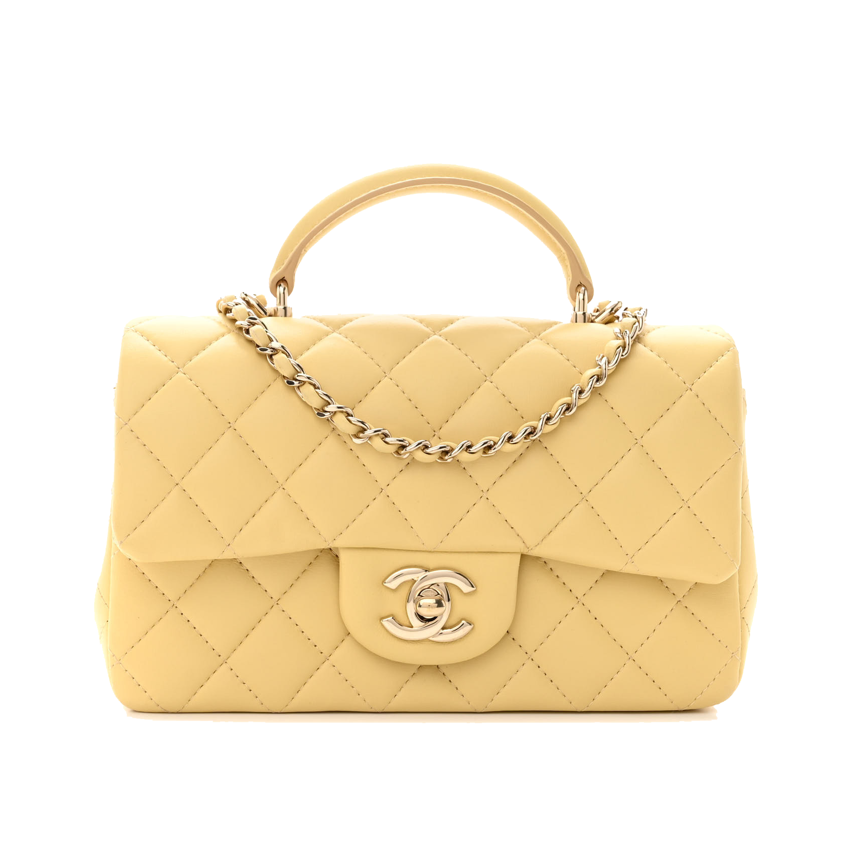 CHANEL LAMBSKIN QUILTED MINI TOP HANDLE RECTANGULAR FLAP YELLOW