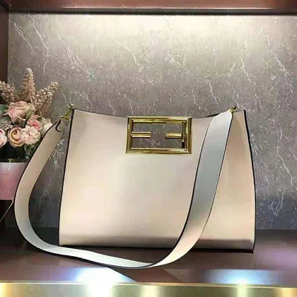 Fendi Women Way Medium Made of Camellia-Colored Leather Bag-White