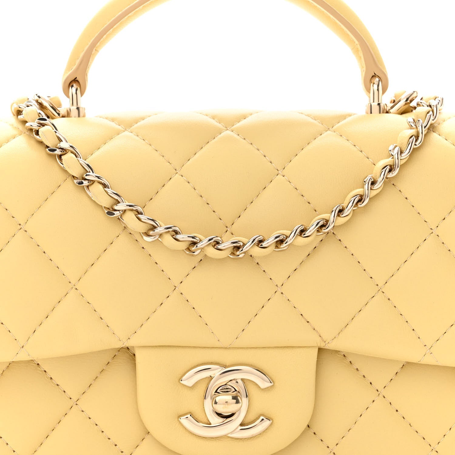 CHANEL LAMBSKIN QUILTED MINI TOP HANDLE RECTANGULAR FLAP YELLOW