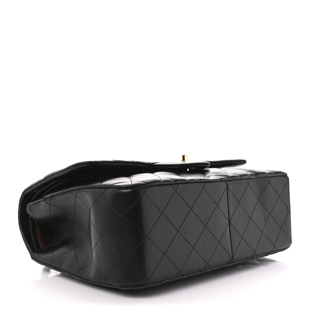 CHANEL LAMBSKIN QUILTED JUMBO DOUBLE FLAP BLACK