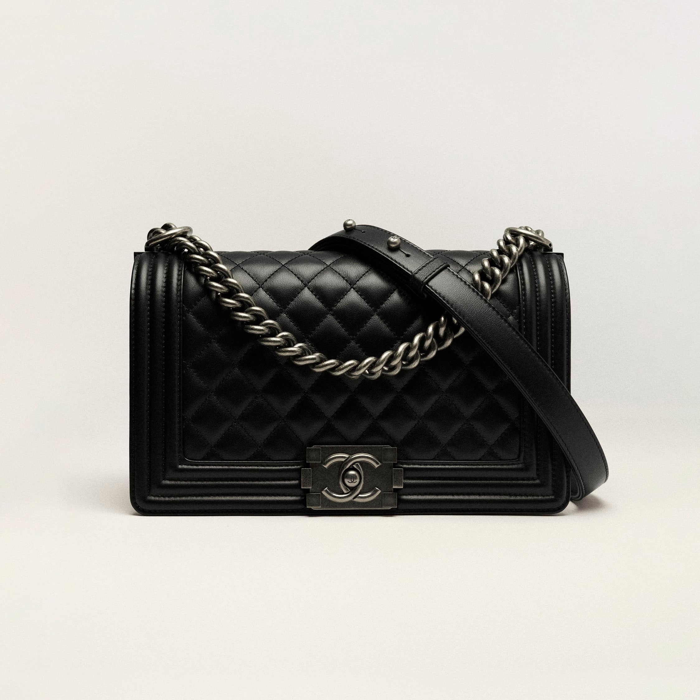 CHANEL  Calfskin  ruthenium Finish metal black